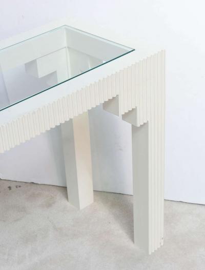 1970s Wood Console Table with glass