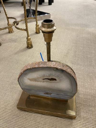 1970s agate and brass table lamp signed by Colette