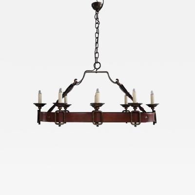 1970s iron and leather hanging light France