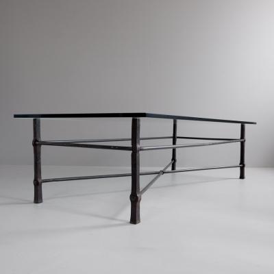 1970s iron coffee table with replacement glass France