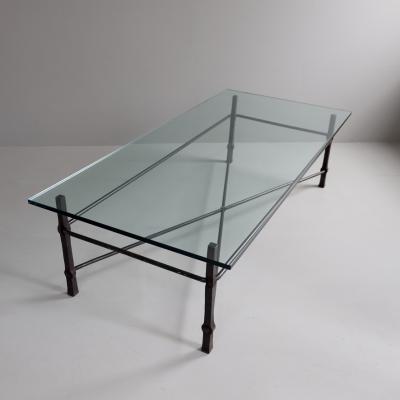 1970s iron coffee table with replacement glass France