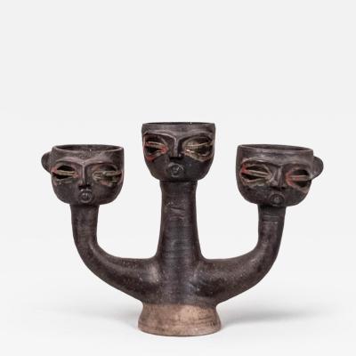 1970s studio pottery 3 headed candelabra France