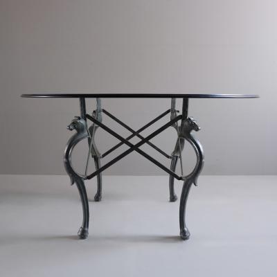 1970s verdigris aluminium horsey centre table France