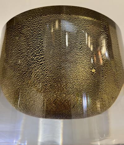 1980 Italian Crystal Black Murano Glass Round Box Worked with 24Kt Gold Dust