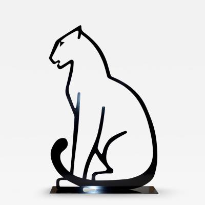 1980 Italian Minimalist Design Black Lacquered Iron Panther Silhouette Sculpture
