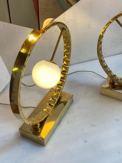 1980 Pair of Brass and Opaline Lamps H 88 cm 48 cm