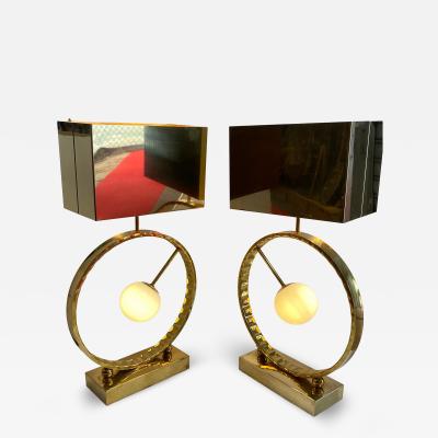 1980 Pair of Brass and Opaline Lamps H 88 cm 48 cm