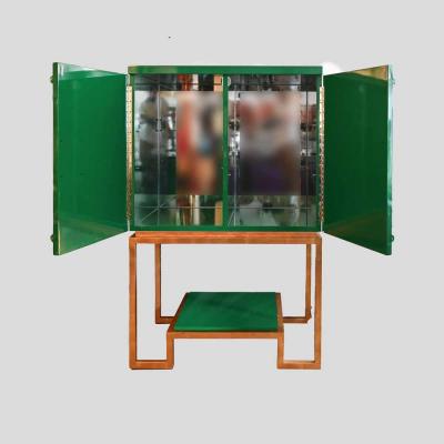 1980s Anna green lacquer Hollywood regency drink cabinet