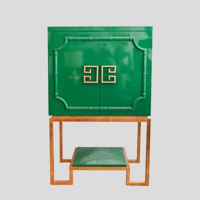1980s Anna green lacquer Hollywood regency drink cabinet