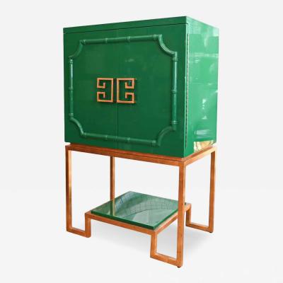 1980s Anna green lacquer Hollywood regency drink cabinet