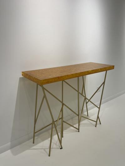 1980s Crushed ice resin and brass console by Marie Claude de Fouqui res