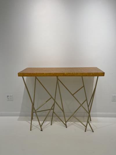 1980s Crushed ice resin and brass console by Marie Claude de Fouqui res