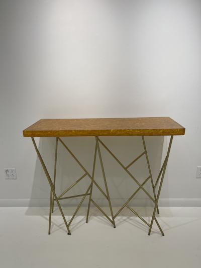 1980s Crushed ice resin and brass console by Marie Claude de Fouqui res
