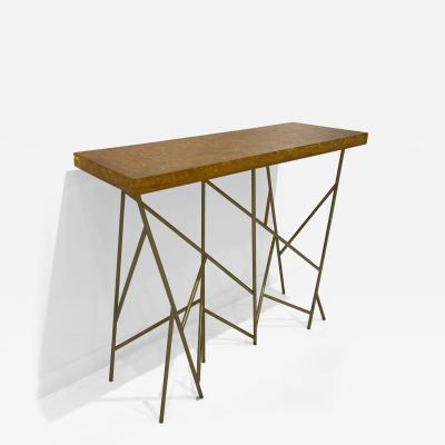 1980s Crushed ice resin and brass console by Marie Claude de Fouqui res