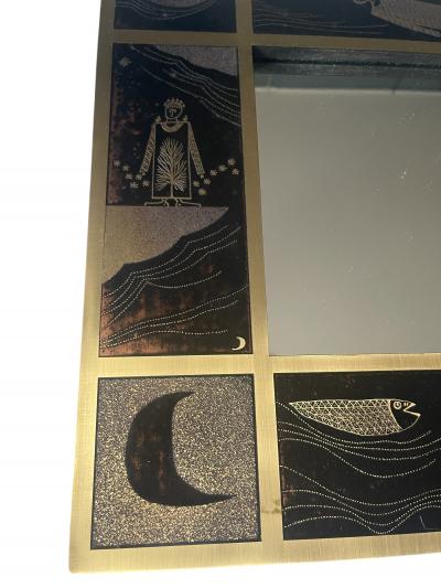 1980s Etched brass mirror by Jean Pierre Charpentier