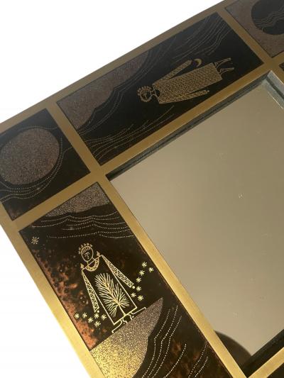 1980s Etched brass mirror by Jean Pierre Charpentier