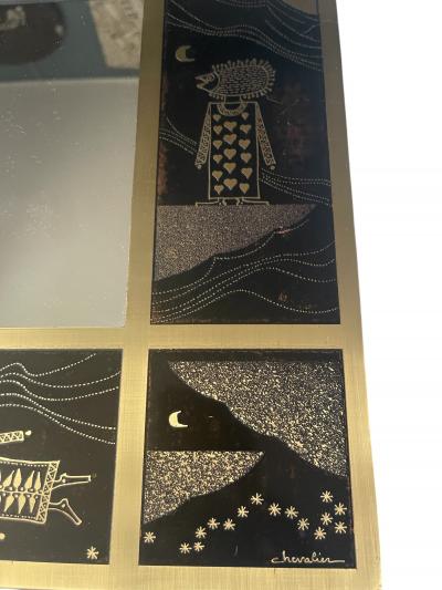 1980s Etched brass mirror by Jean Pierre Charpentier