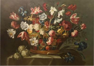 1980s Flower Bouquet Oil on Canvas Painting