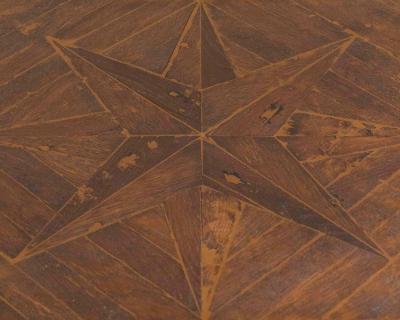 1980s French Coffee Table with Old Wind Rose Parquet Top and Wrought Iron Base