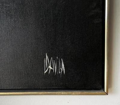 1980s Graphic Op Oil Painting Portrait of a Woman in Black By Davilla