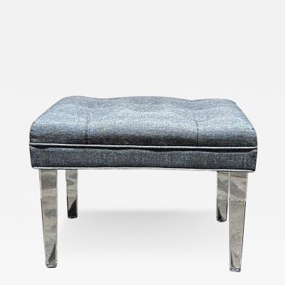 1980s Hollywood Regency Lucite Bench New Gray Tufted Fabric