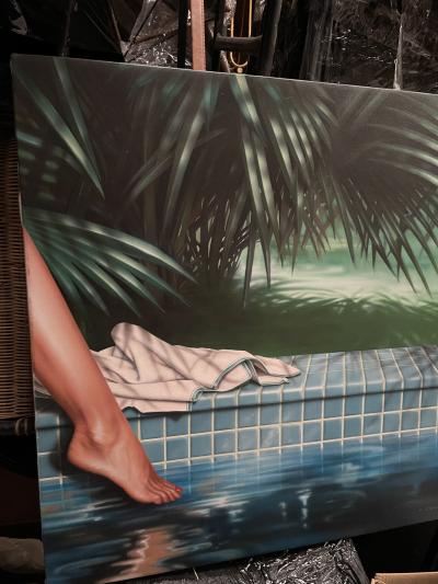 1980s Hyper realistic oil on canvas by Pierre Coulon