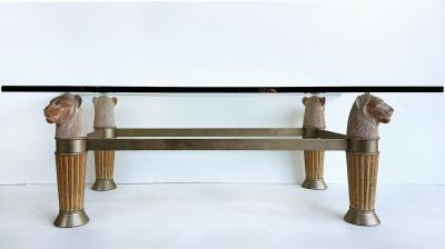 1980s Italian Regency Glass Top Panther Head Cocktail Table