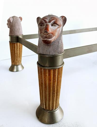 1980s Italian Regency Glass Top Panther Head Cocktail Table