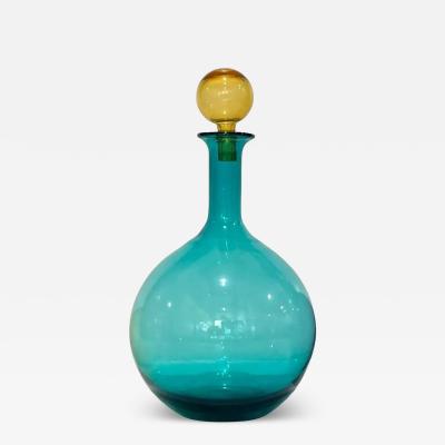 1980s Italian Tall Bright Colorful Light Blue Amber Murano Glass Modern Bottle