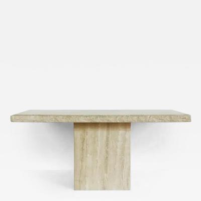 1980s Italian Travertine Carved Pedestal Base Console Table