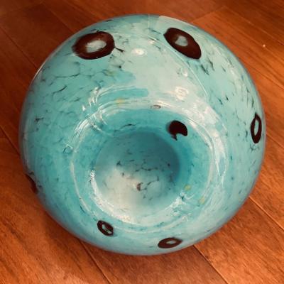 1980s Italian Turquoise Blue and Green Murano Glass Round Rooster Sculpture