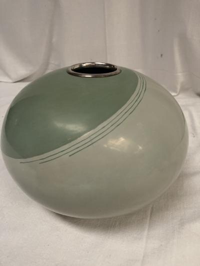 1980s Lacquered metal vase signed Jean Jacques Beaum 