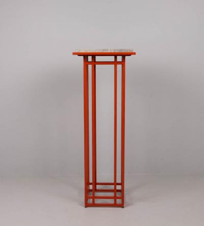 1980s Mackintosh style tall metal plinth with marble top