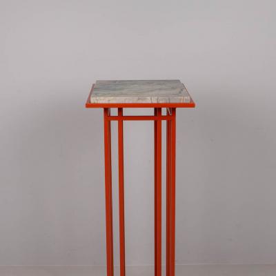 1980s Mackintosh style tall metal plinth with marble top