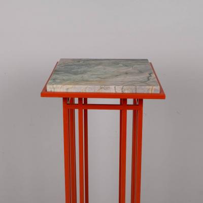 1980s Mackintosh style tall metal plinth with marble top
