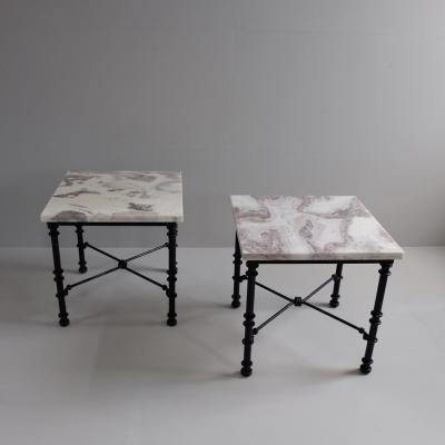 1980s Marble Topped Side Tables with Iron Bases France