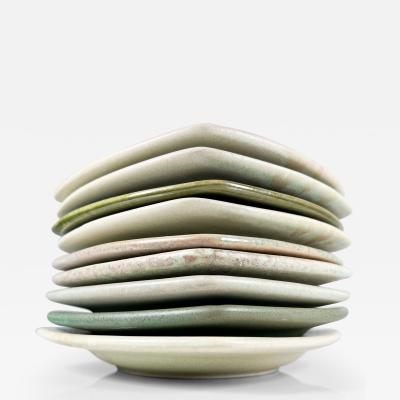 1980s Modern Set of Nine Square Plates Sculptural Art Pottery