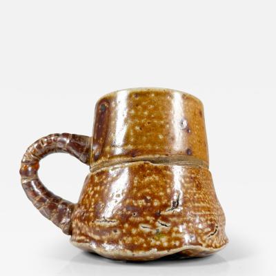 1980s Organic Modern Sculptural Light Brown Coffee Cup Mug Artisan Pottery