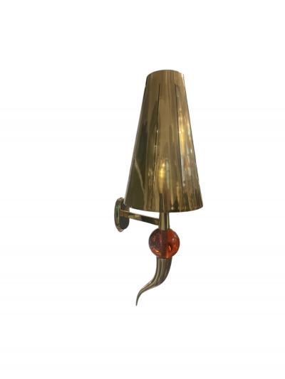 1980s Pair of brass and Murano glass wall lights