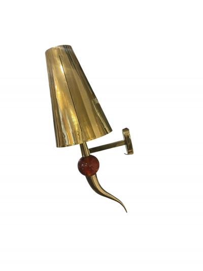 1980s Pair of brass and Murano glass wall lights