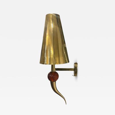 1980s Pair of brass and Murano glass wall lights