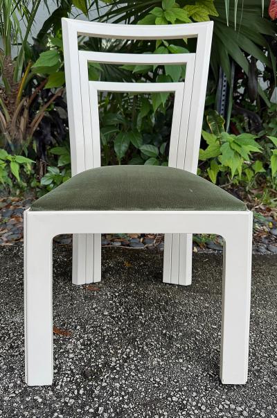 1980s Postmodern lacquered Dining Chairs Newly Reupholstered Set of 4 Off white