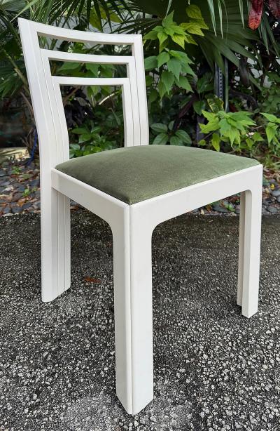 1980s Postmodern lacquered Dining Chairs Newly Reupholstered Set of 4 Off white