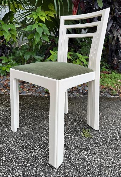 1980s Postmodern lacquered Dining Chairs Newly Reupholstered Set of 4 Off white