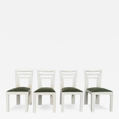 1980s Postmodern lacquered Dining Chairs Newly Reupholstered Set of 4 Off white