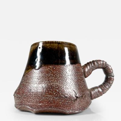 1980s Sculptural Dark Brown Mug Coffee Cup Pottery Art by Melching