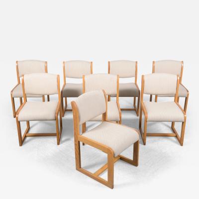 1980s Solid Oak Dining Chairs with Ivory Upholstery