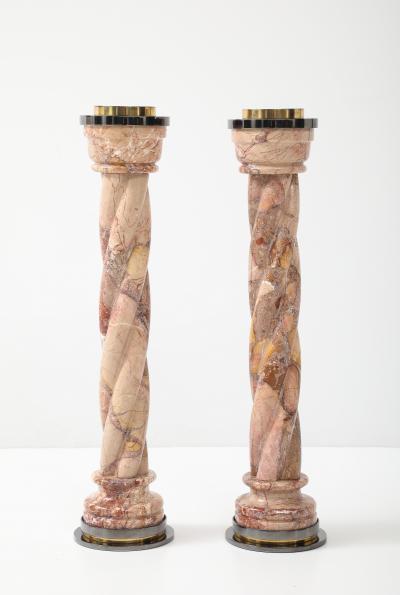1980s Spiral Marble Steel And Brass Candle Holders