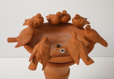 1980s Terracotta Decorative Bird Fountain