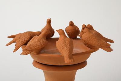 1980s Terracotta Decorative Bird Fountain